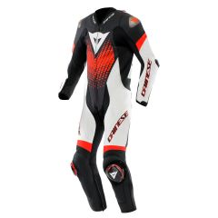 Motorradanzug Leder Mann Dainese LAGUNA SECA 6 Perforiert Black/White/Red-Fluo