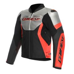 Veste de moto Cuir Homme Dainese RACING 5 Silver/Black/Red-Fluo