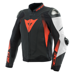 Blouson Cuir Homme Dainese SUPER SPEED 4 Perforé BLACK-MATT/WHITE/FLUO-RED