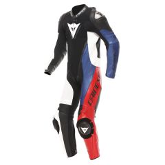 Motorcycle Suit Punched Leather Man Dainese Demon Sprint Black/White/Red-Lava